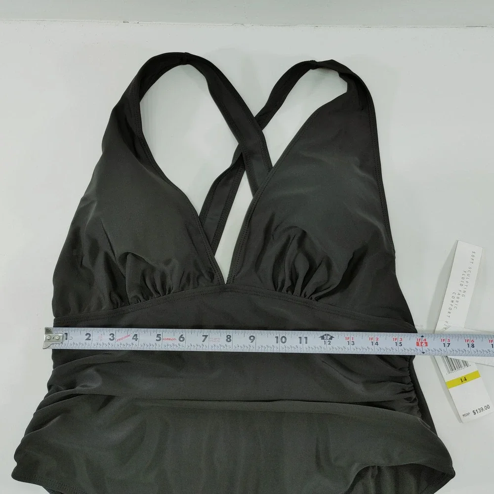 Saukole‎ Womens One Piece Swimsuit 14 Black Polyester Ruched New